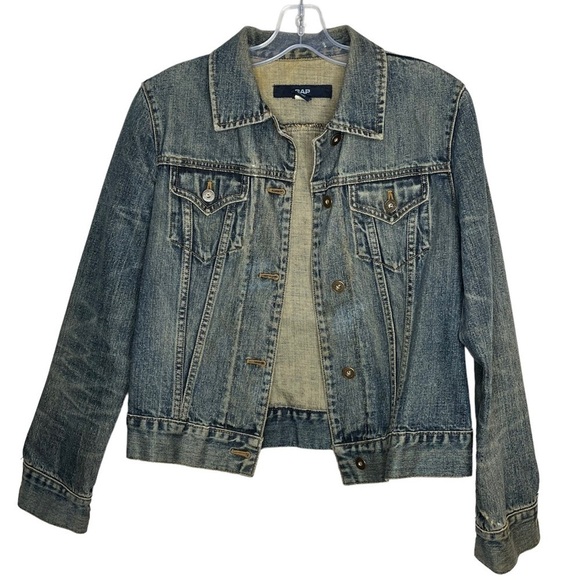 𝅺VINTAGE Y2K Gap Jean Jacket Distressed Fall 2002 Grunge - Picture 1 of 6